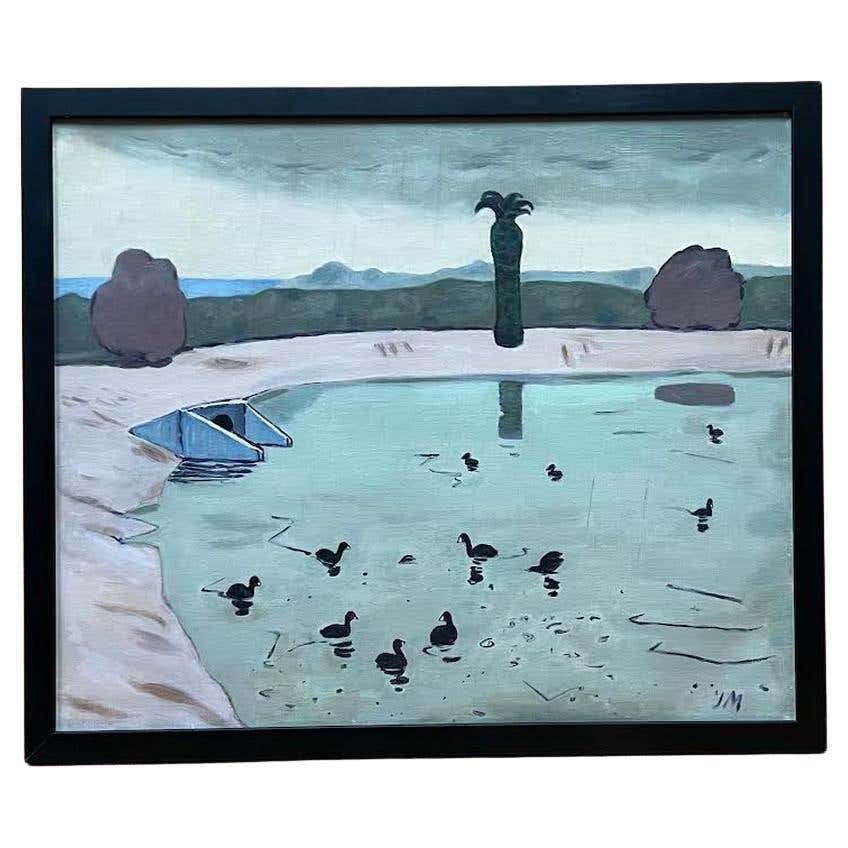 Watercolour hot painting of flying ducks leaving a lake