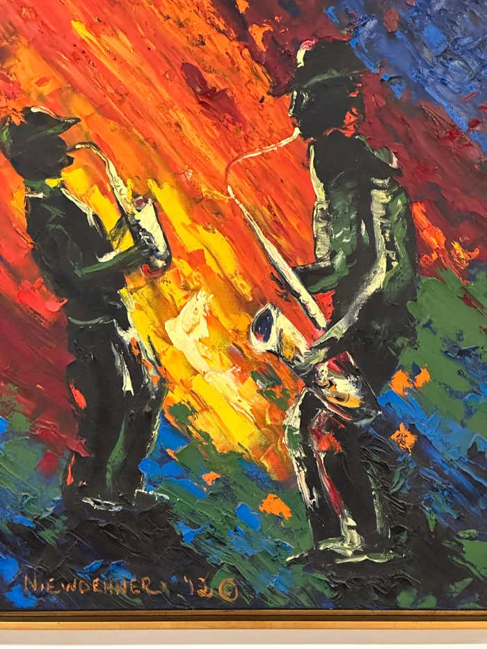 "Jazz Players" Colorful Oil on Canvas