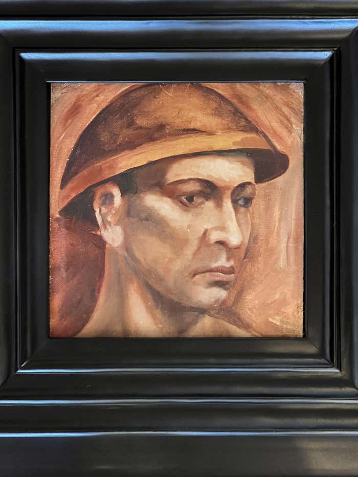 Watercolor Portrait of a Soldier in a Large Black Frame