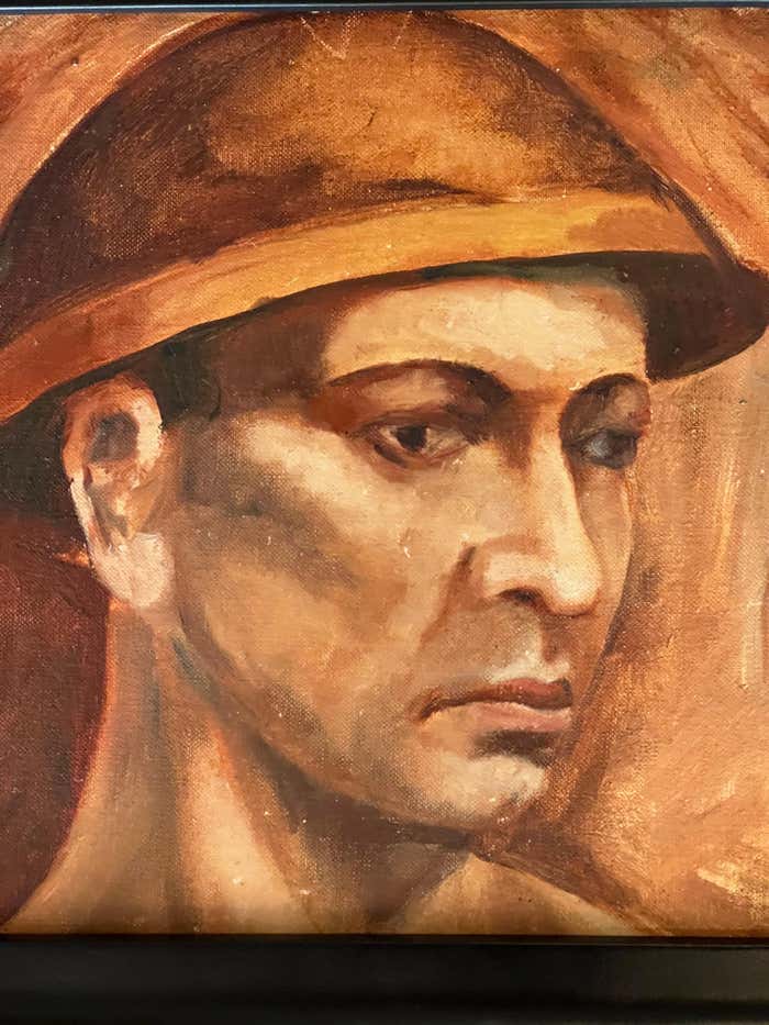 Watercolor Portrait of a Soldier in a Large Black Frame