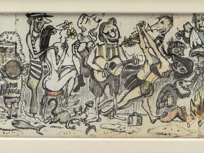 "Party in Venice" Satirical Drawing by Michael Dormer