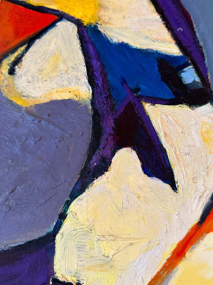 "Joyful Chaos" Purple, Blue and Yellow Abstract painting by Eric (K) Fiazi