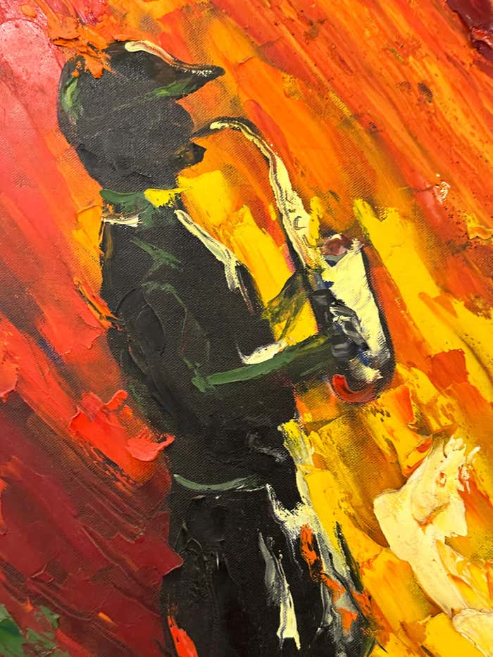 "Jazz Players" Colorful Oil on Canvas