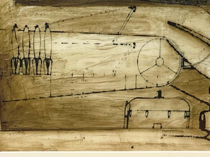 "Mysterious Plane" Sepia Lithograph