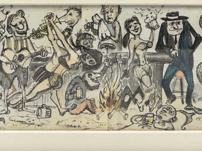 "Party in Venice" Satirical Drawing by Michael Dormer