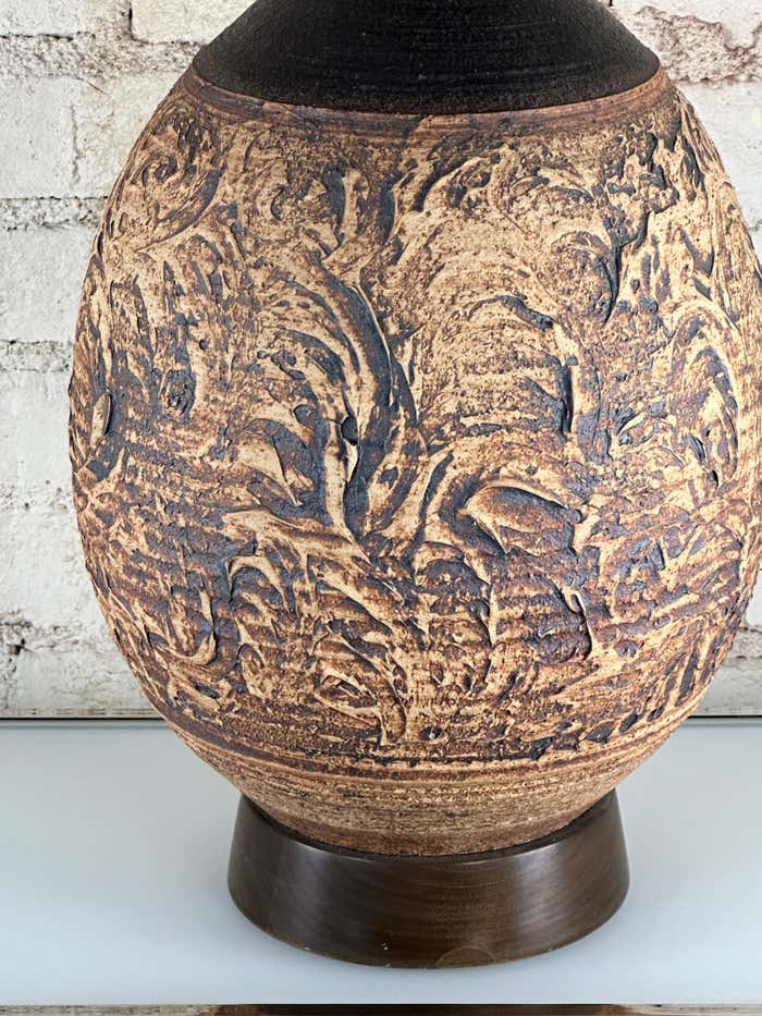 Large Brown Ceramic Table Lamp by California Pottery in the style of Bob Kinzie