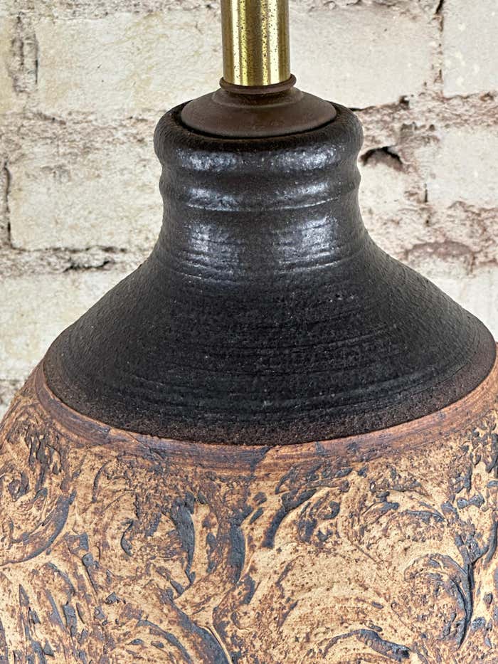 Large Brown Ceramic Table Lamp by California Pottery in the style of Bob Kinzie