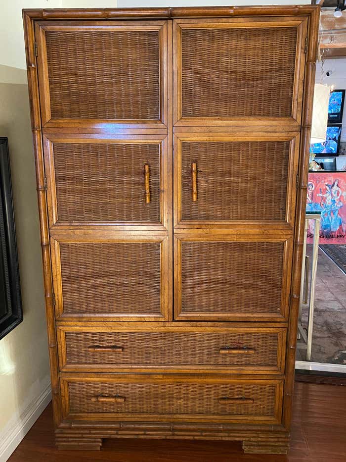 Boho Chic Faux Bamboo & Wicker Wooden Cabinet by American Of Martinsville