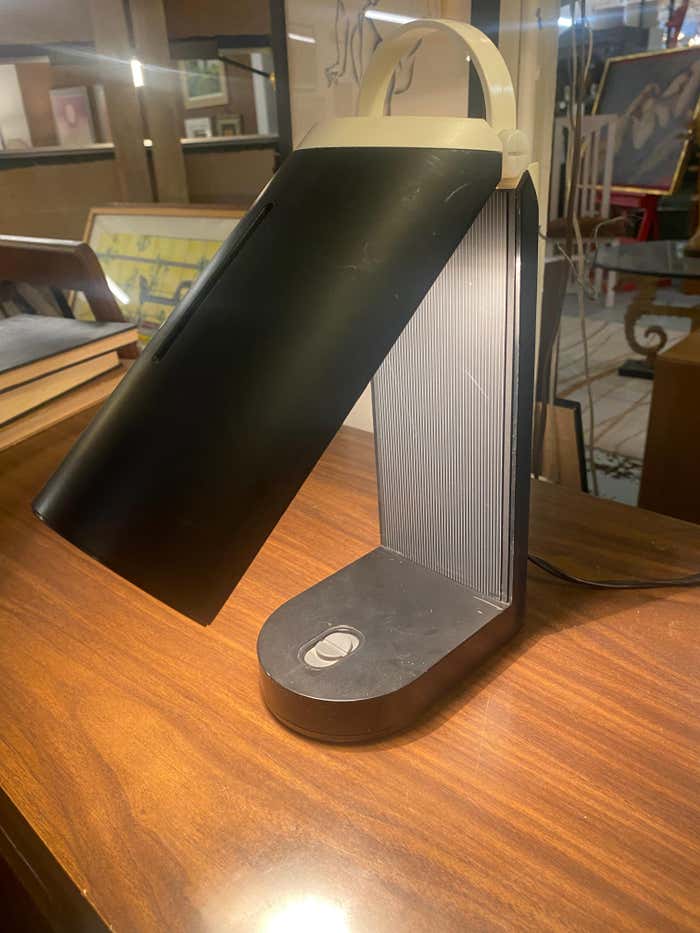 Midcentury Foldable Portable Black and Cream Desk Lamp