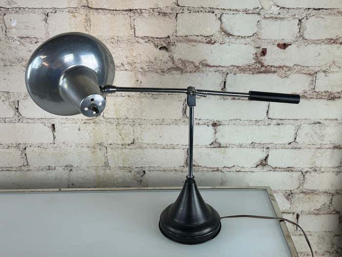 Mid-Century Herda Black Enameled Metal and Chrome Draft Lamp