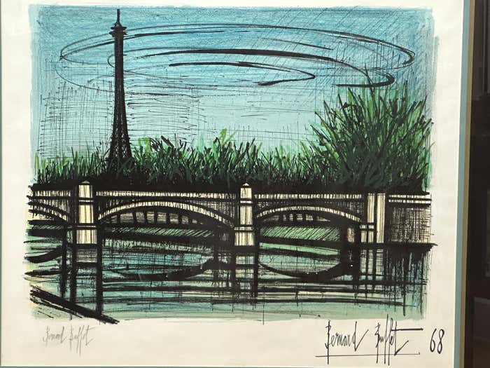 "Parisian Bridge by the Eiffel Tower" Landscape Lithograph by Bernard Buffet