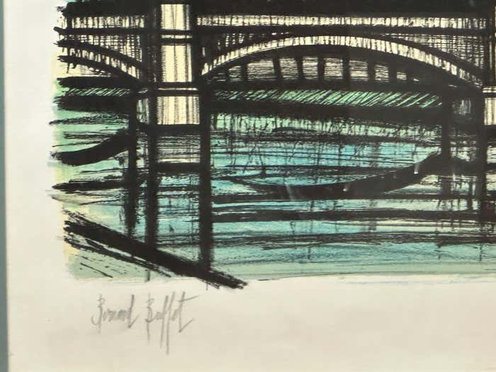 "Parisian Bridge by the Eiffel Tower" Landscape Lithograph by Bernard Buffet