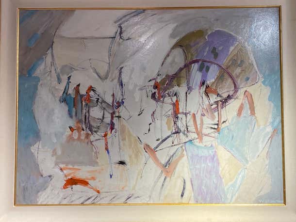 Large Light Abstract Painting in a Gild Frame by Wesley Johnson