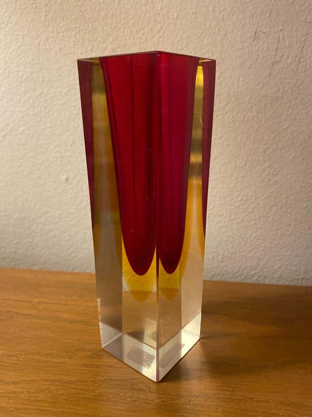 Italian Faceted Sommerso Murano by Alessandro Mandruzzato- Red and Yellow Vessel