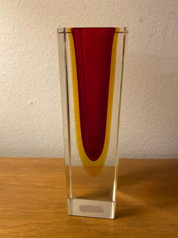 Italian Faceted Sommerso Murano by Alessandro Mandruzzato- Red and Yellow Vessel