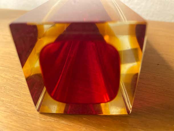 Italian Faceted Sommerso Murano by Alessandro Mandruzzato- Red and Yellow Vessel