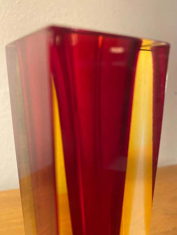 Italian Faceted Sommerso Murano by Alessandro Mandruzzato- Red and Yellow Vessel