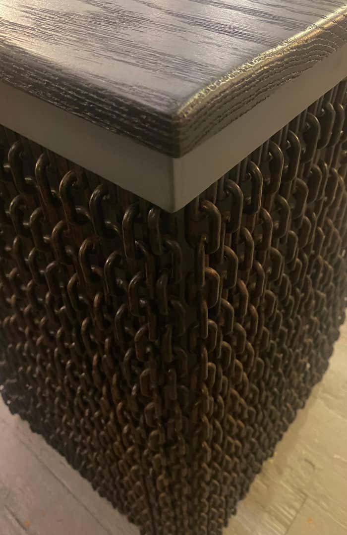 Modern Plastic Chains and Metal Square Hollow Pedestal with a Wood Top