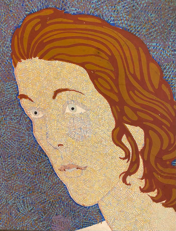 Acrylic Modern Textured Portrait On a Blue Background 1980s