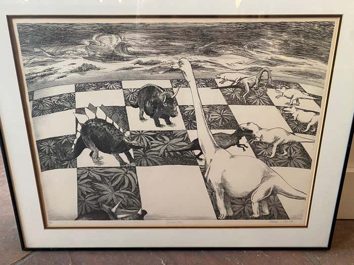 "Dinosaurs Chess" Lithograph by Deborah Garber