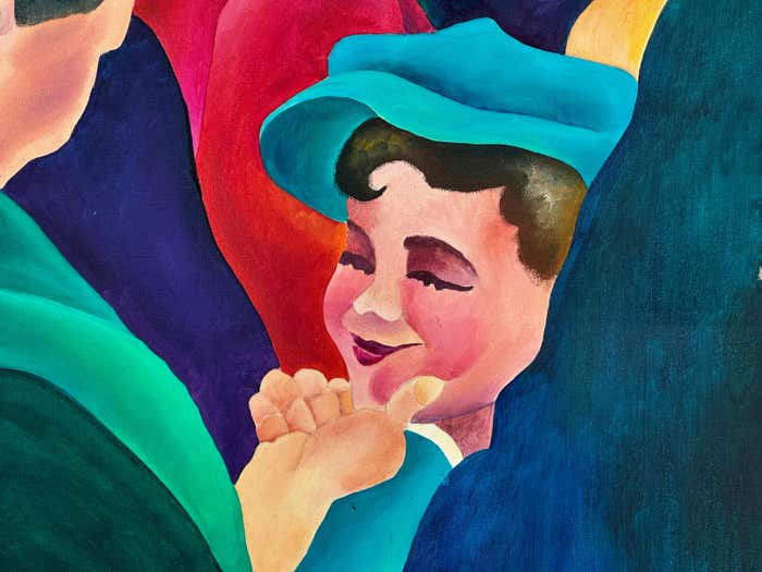 "Cheeky Boy in the Crowd" Colorful Acrylic on Canvas by Deanne Mineau