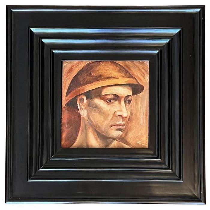 Watercolor Portrait of a Soldier in a Large Black Frame