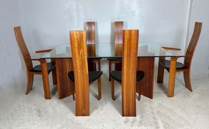 Teak wood dining table 2025 set with glass top