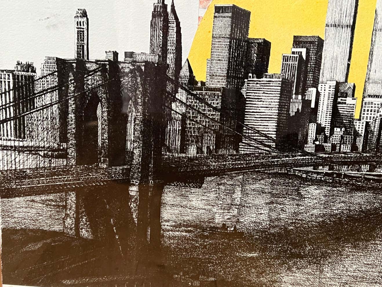 "Brooklyn Bridge Sunset" Woodblock Print by Lorenz