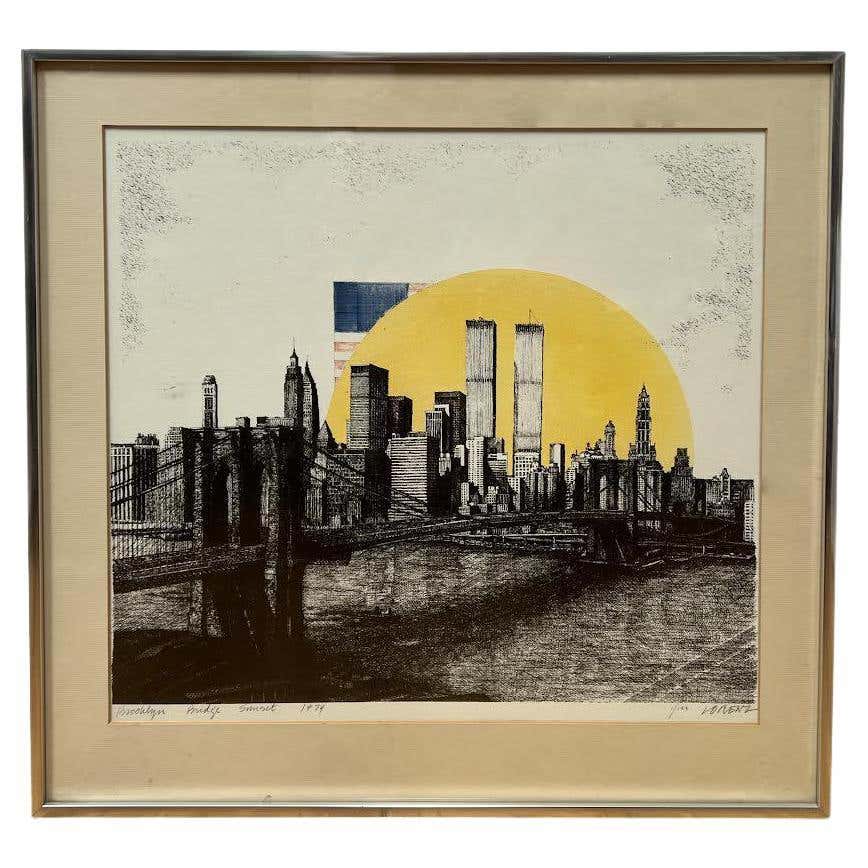 "Brooklyn Bridge Sunset" Woodblock Print by Lorenz