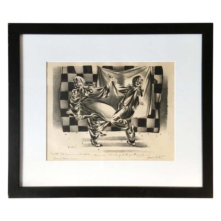 "Dancing Clowns" Black and White Drawing By Former Disney Artist Lenard Kester