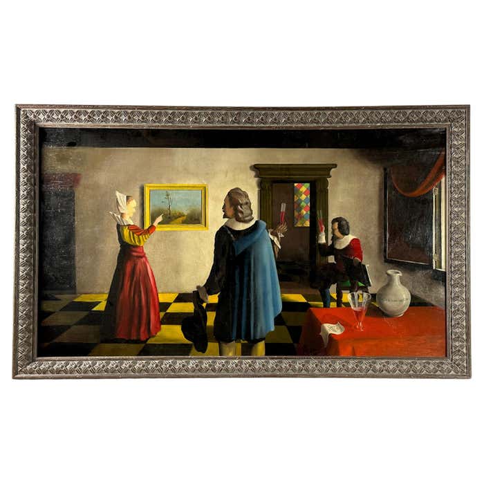 Daily Life Scene in a 17th Century Vermeer Style - Dutch Oil Painting on Canvas