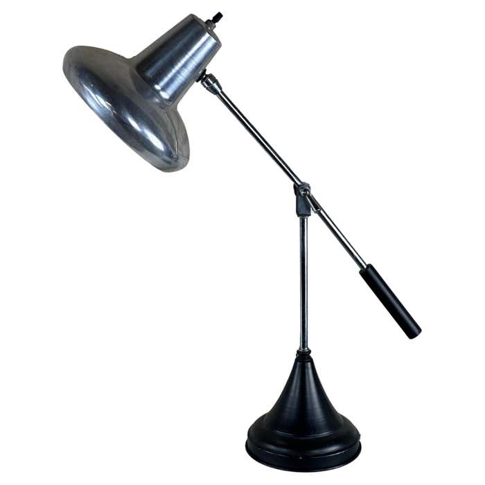 Mid-Century Herda Black Enameled Metal and Chrome Draft Lamp