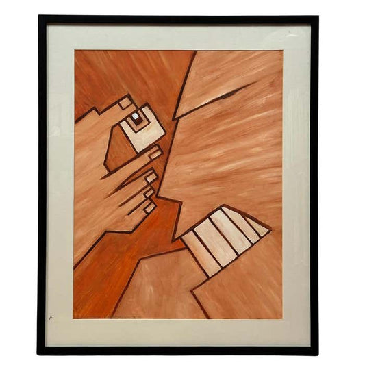 "Eye Out" Expressionist Abstract Orange Gouache by Christopher Mark Brennan