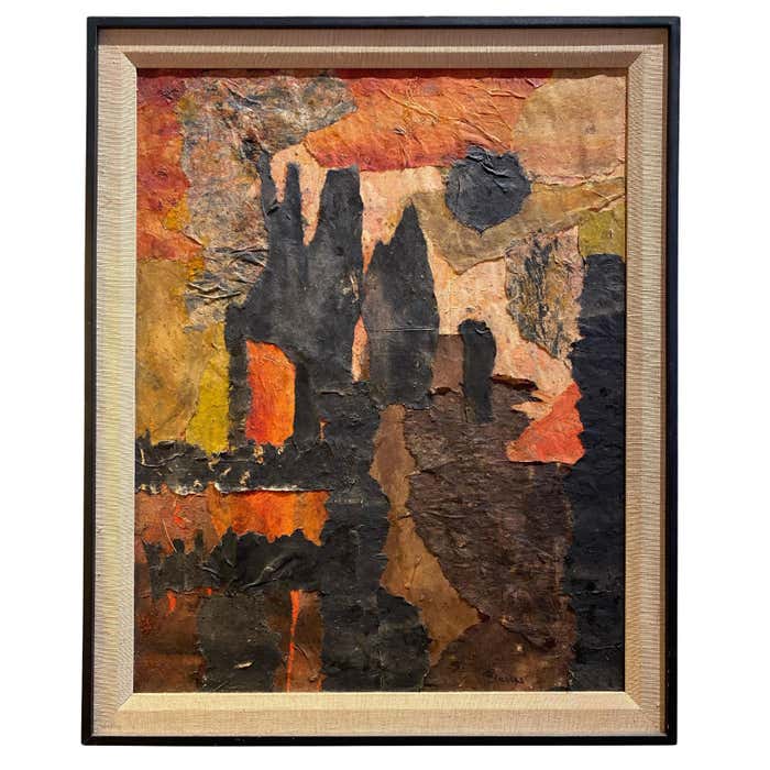 Black and Orange Mixed Media Expressionist Abstract by Shirley Bleviss