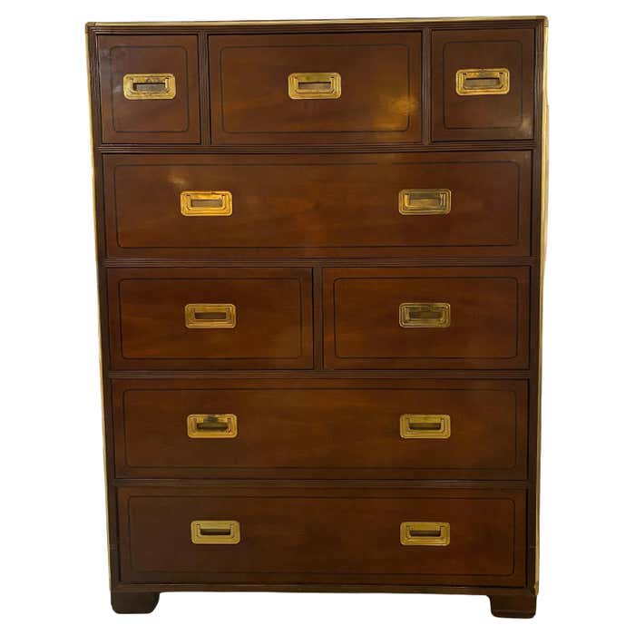 Midcentury Modern Campaign-Style Rosewood Highboy Dresser by Baker