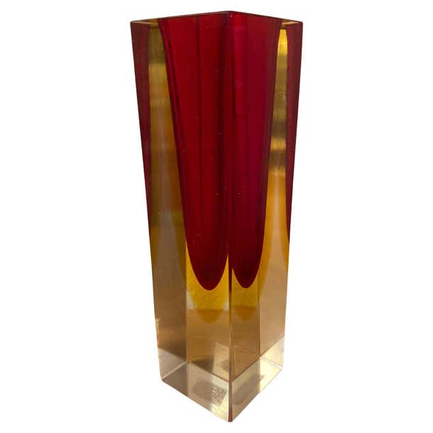 Italian Faceted Sommerso Murano by Alessandro Mandruzzato- Red and Yellow Vessel