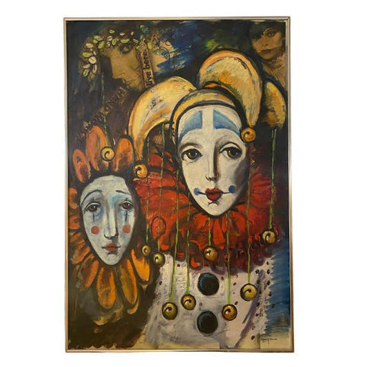 "Two Clowns" Mixed Media and Oil Portrait by Ozz Franca