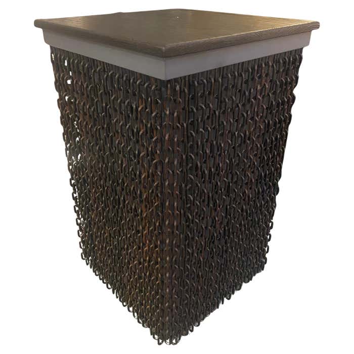 Modern Plastic Chains and Metal Square Hollow Pedestal with a Wood Top