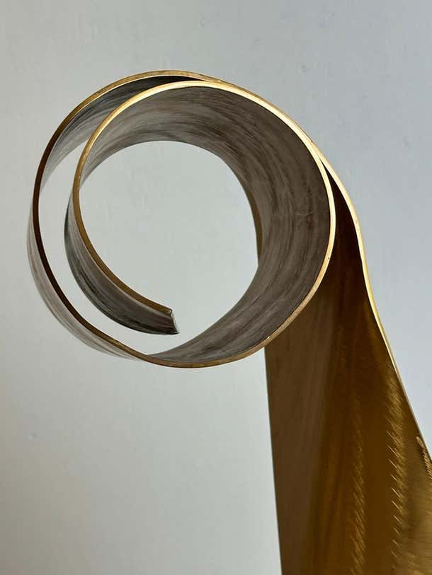 "Golden Wave" Minimalist Vertical Fluid Sculpture by Lila Katzen