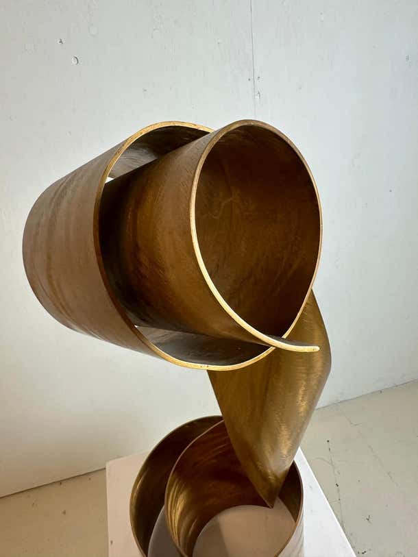 "Golden Wave" Minimalist Vertical Fluid Sculpture by Lila Katzen