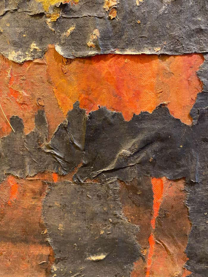 Black and Orange Mixed Media Expressionist Abstract by Shirley Bleviss