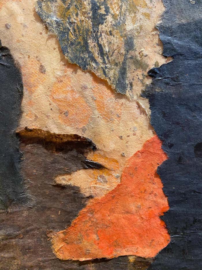 Black and Orange Mixed Media Expressionist Abstract by Shirley Bleviss