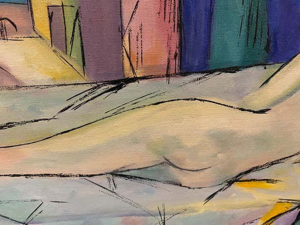 Mid-Century Horizontal Colorful Acrylic Nude by Cindy