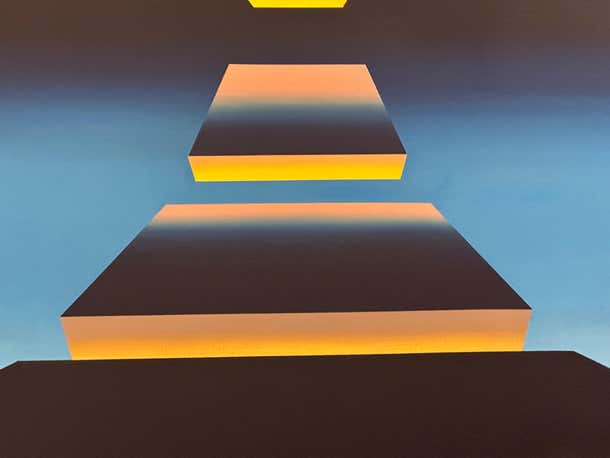 "Infinity Ramp" Large Blue, Yellow and Pink Geometric Abstract Acrylic on Canvas