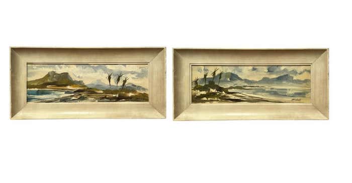 Pair of Waikiki Bay Landscape Oil Paintings