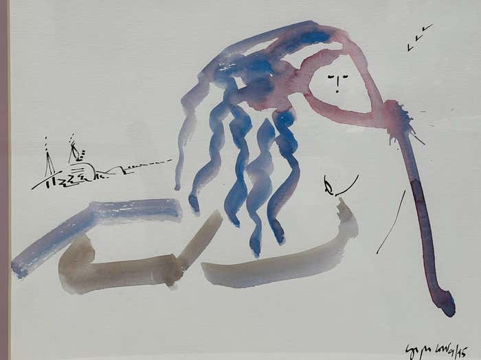 "Paddling Woman" Watercolor Minimalist Painting #1 by Christopher Paul Cobb